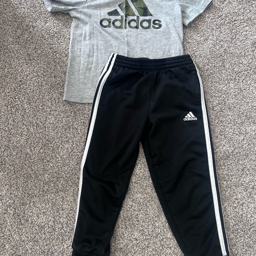 Adidas Kids Black Joggers with White Stripes